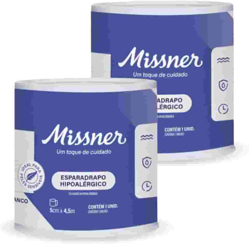 Curativo esparadrapo Impermeável Hipoalérgico Missner 5cm X 4,5m - 2 UNIDADES