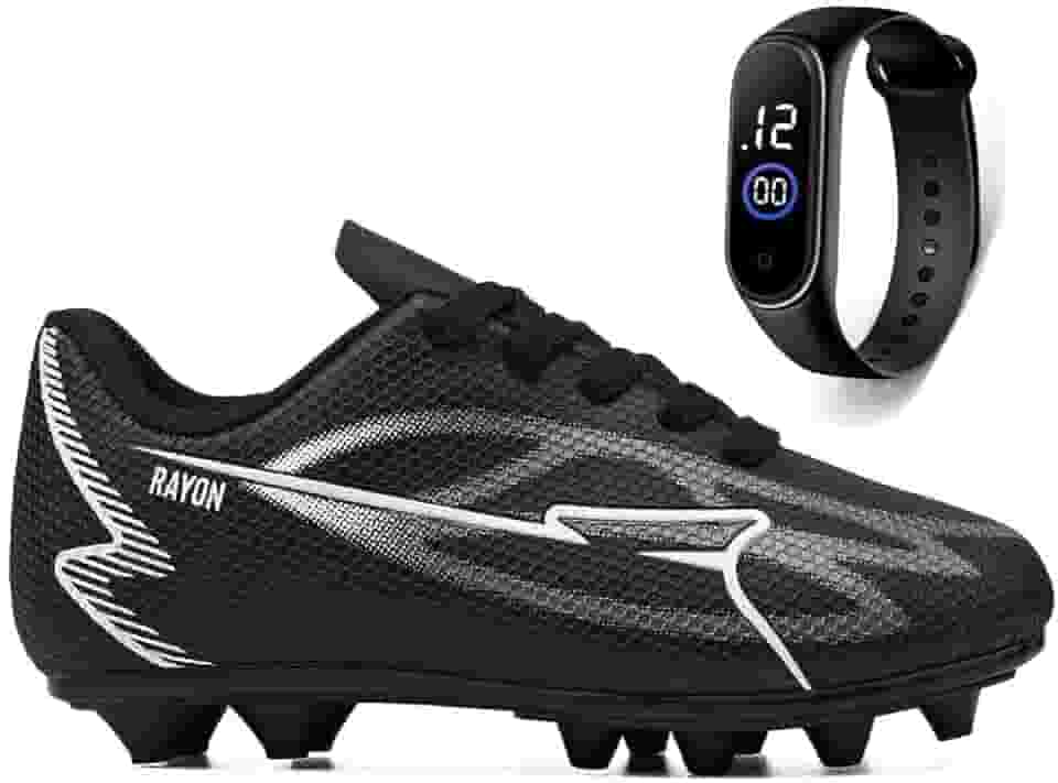 Kit Chuteira Infantil Futebol Meninos Trava Campo Grama Natural + Relogio