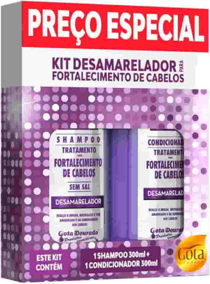 Kit Shampoo e Condicionador Desamarelador Gota-Dourada Matizador Cabelos Grisalhos e Loiros 300ml