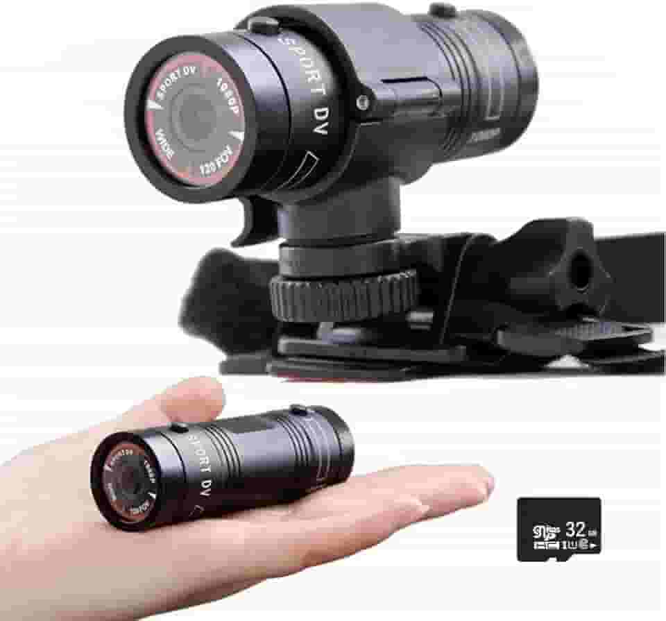 Wzquisite Câmera de Capacete de Motocicleta, Câmera de Vídeo de Bicicleta - Câmera de Ação Esportiva 1080P Filmadora Grande Angular de 120 ° À Prova D'Água com Suporte de Alça, Cartão Sd de 32G