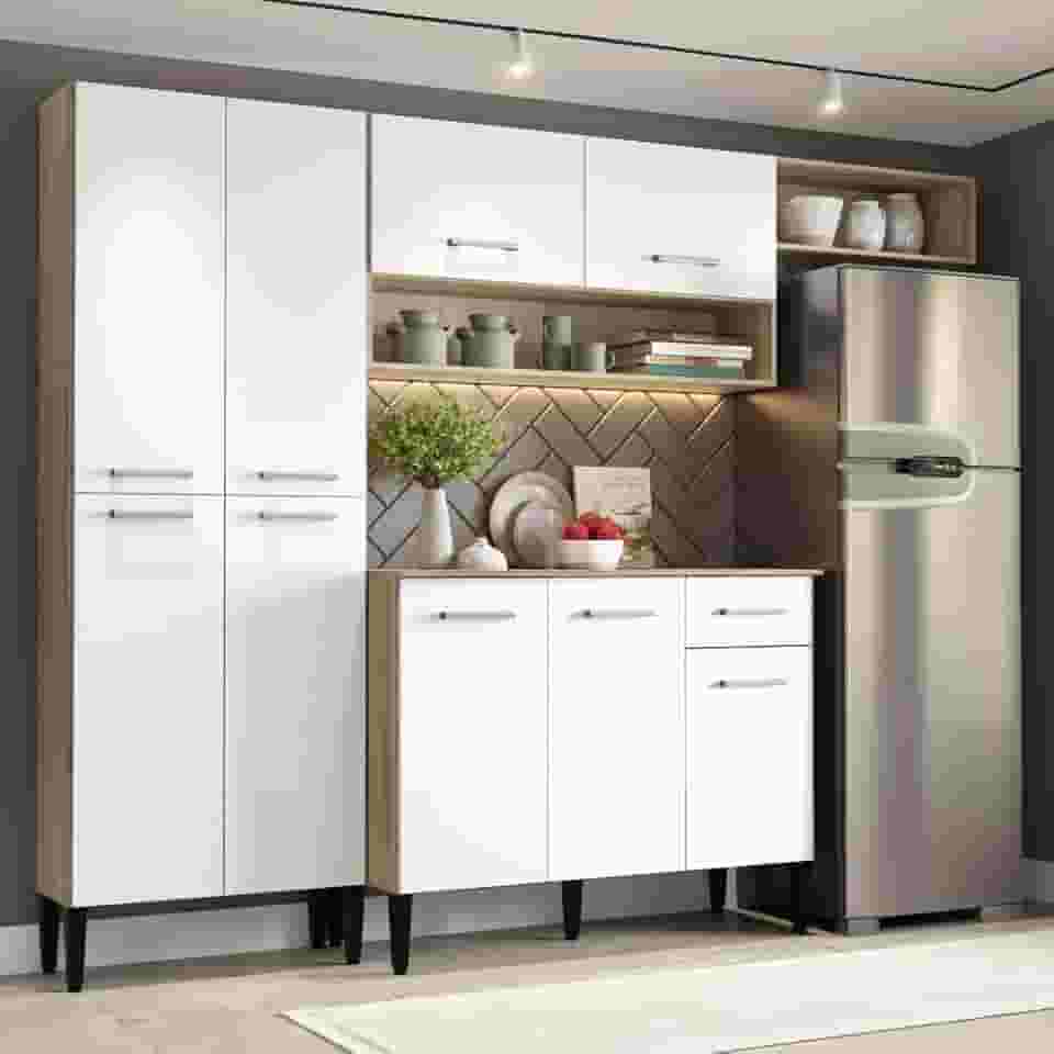 Cozinha Compacta Arizona Glam Carvalho com Branco Carraro