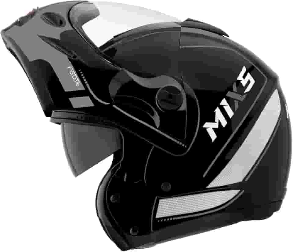 Capacete de Moto Mixs MX Captiva Route Brilhante Com Viseira Interna Solar Óculos de Sol Articulado Escamoteável Robocop Cinza Com Cinza