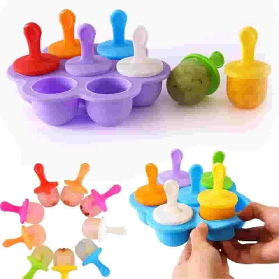 Forma de Silicone para 7 Picolés, Sorvetes e Paletas Infantis, Reutilizável, Fácil Limpeza (Roxo ou Laranja)