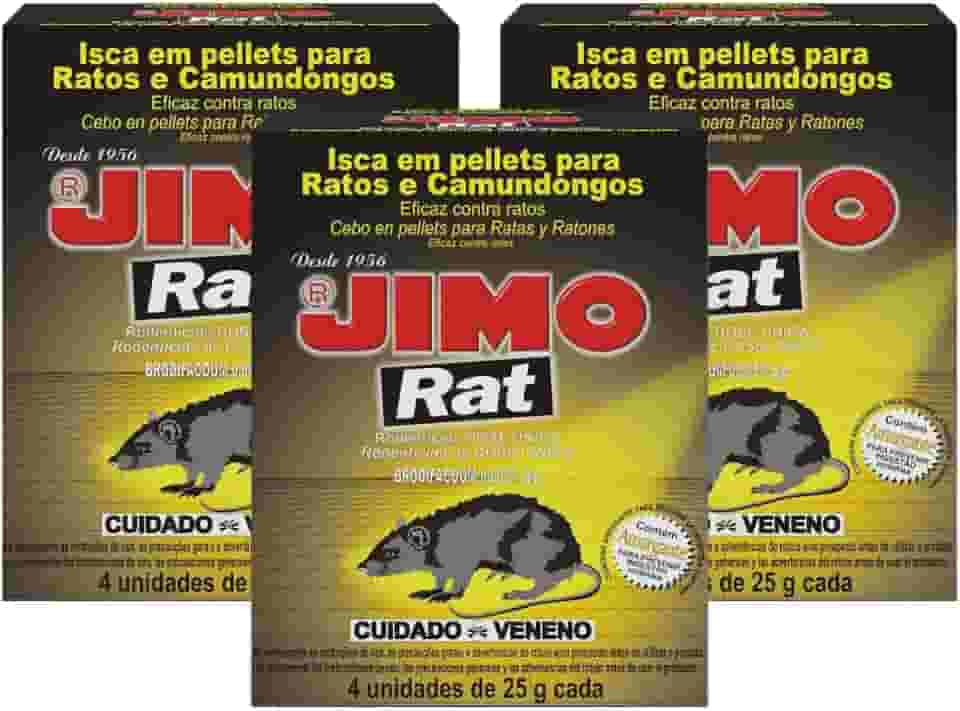Jimo Rat Raticida Iscas para Ratos e Camundongos 12X25g Kit Com 3 Un Mata Rato Dedetização