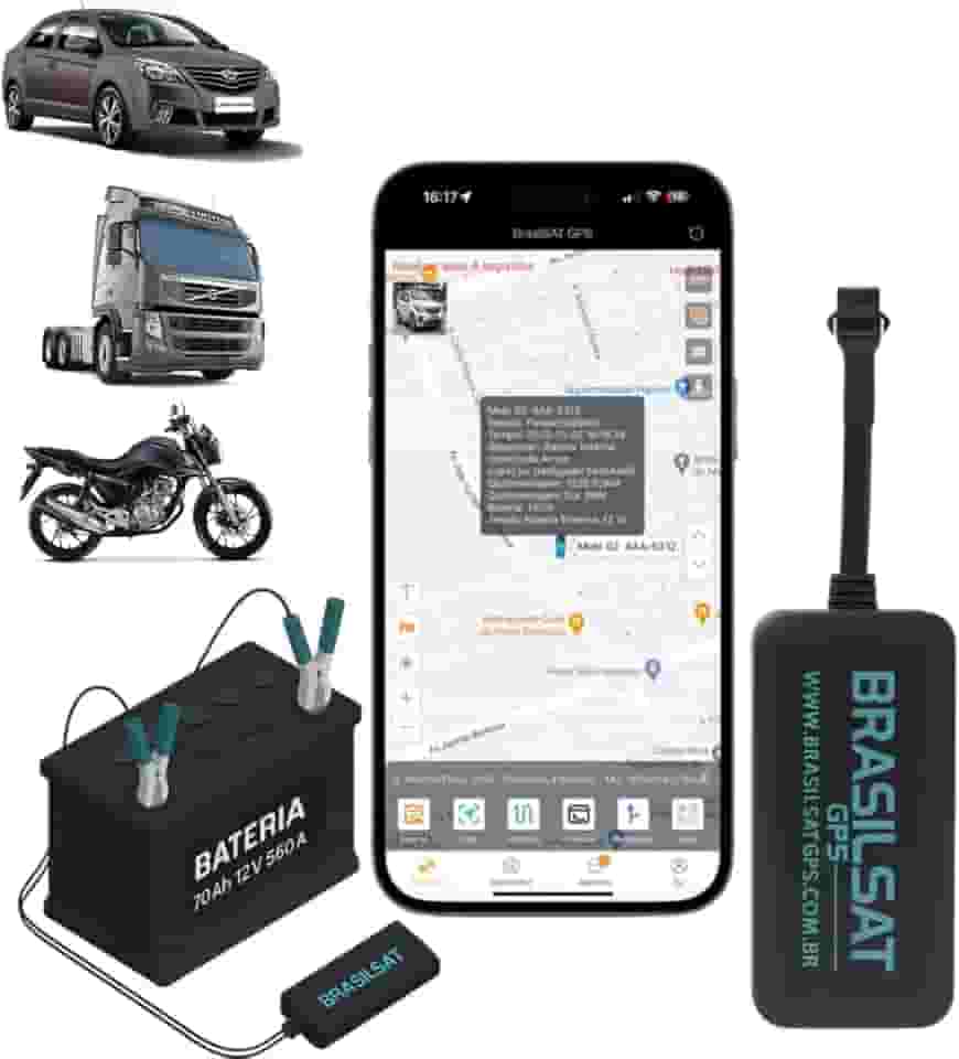 Brasilsat GPS – Rastreador Veicular GPS Veicular Com Aplicativo em Tempo Real No Celular E Instalação Rapida na bateria do carro. Carro Caminhao Moto Carro Eletrico