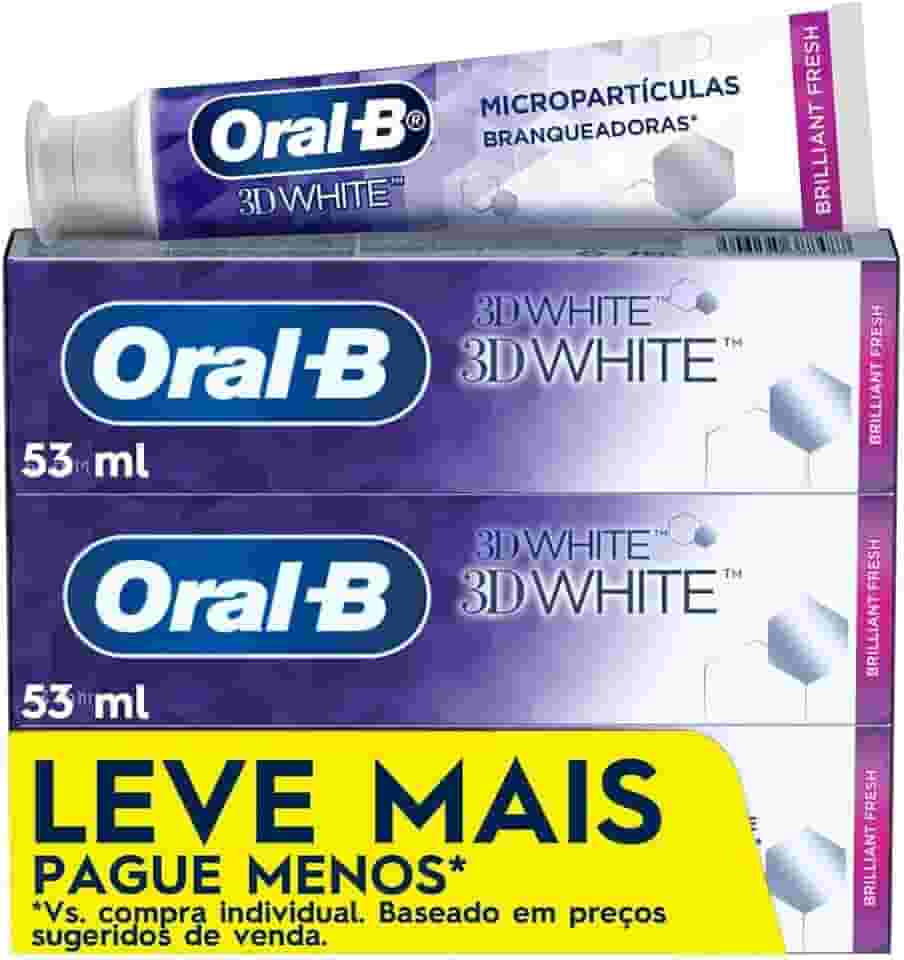 Oral-B Pasta de Dente 3D White Brilliant Fresh, Clareador Avançado com Micropartículas Clareadoras, 53 ml, 3 Unidades