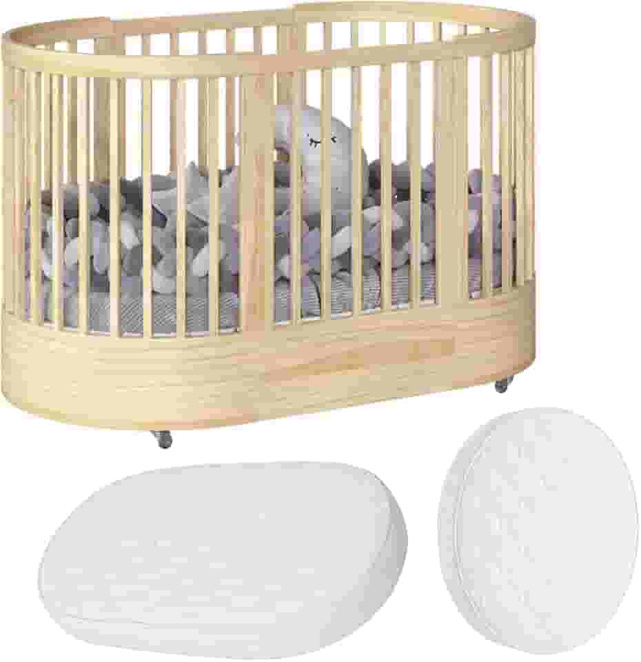 Berço Redondo Evolutivo Crescer 3 em 1 Coleção Wave Divicar Fabricado em MDF e Madeira Maciça Eucalipto (NATURE)