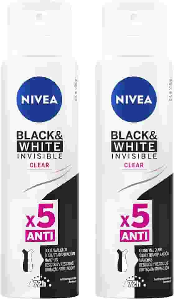 NIVEA Kit Desodorante Aerossol Black & White Clear 150ml - 2 Unidades, Nivea, pacote de 2