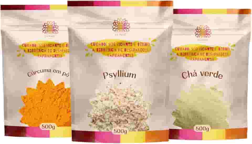 Chá Verde + Psyllium + Cúrcuma em Pó | Kit Clean Body | Metabolismo, Fibras e Bem-Estar Ca.nuts (1 Kit - (3 Pacotes))