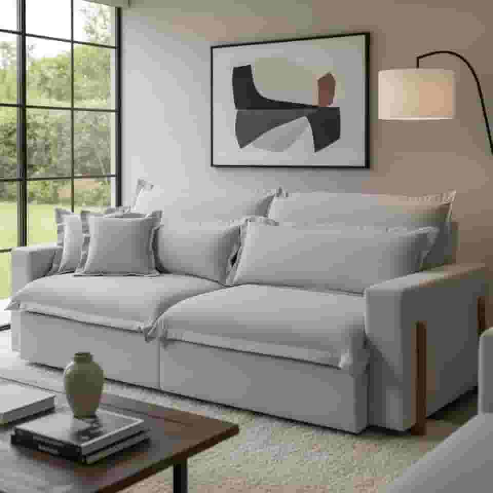 Sofá Retrátil e Reclinável Dubai com Molas Ensacadas, 2,10m. (Cinza Claro)