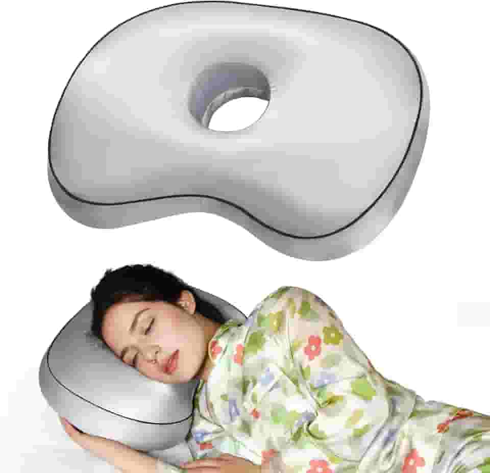 Travesseiro ortopédico para quem dorme de lado, design de alívio da dor com capa removível e orifício de orelha, suporte para orelhas furadas de 30 x 48 cm