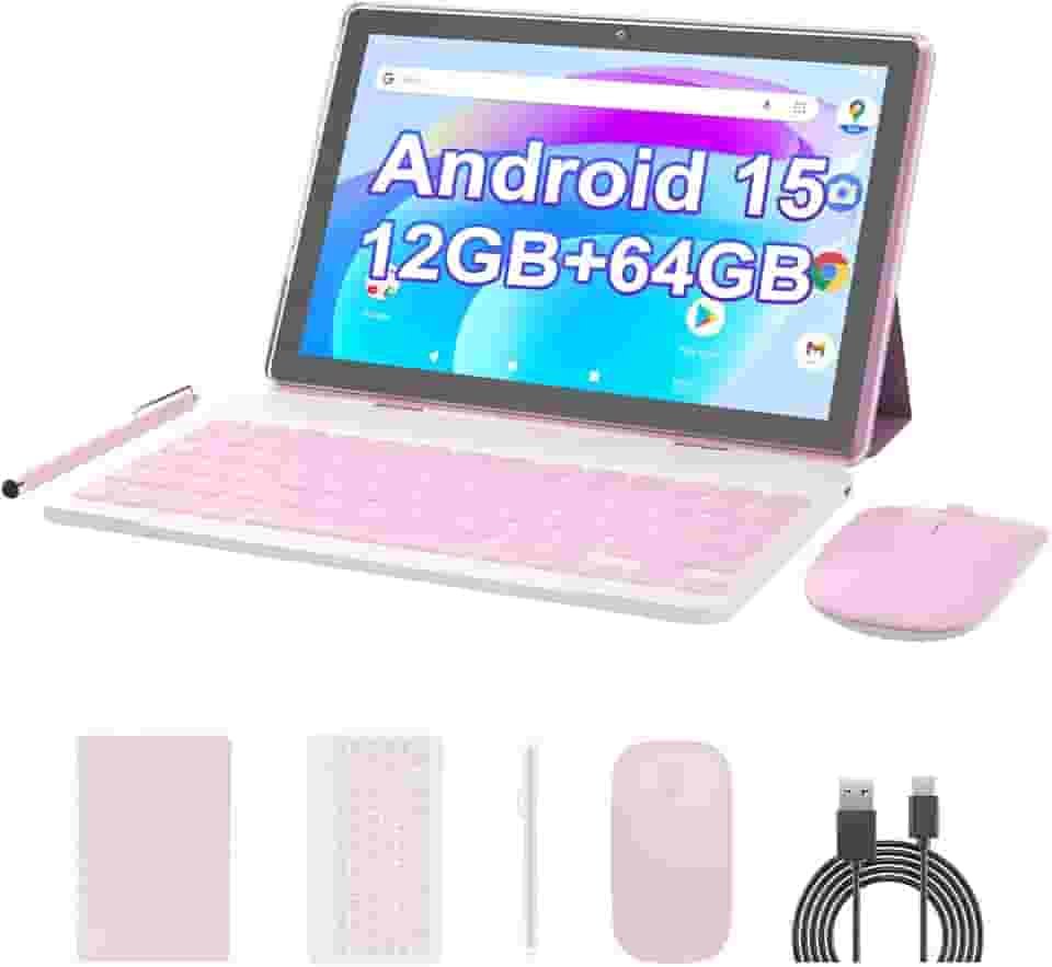 Tablet Android 15 de 10 polegadas, tablets 2 em 1 com capa de teclado, mouse Stylus, 10 GB de RAM, 64 GB, 1 TB de expansão, processador quad-core, tablet PC, 5G WiFi6, BT5.0, 6000mAh, tela IPS de 1280