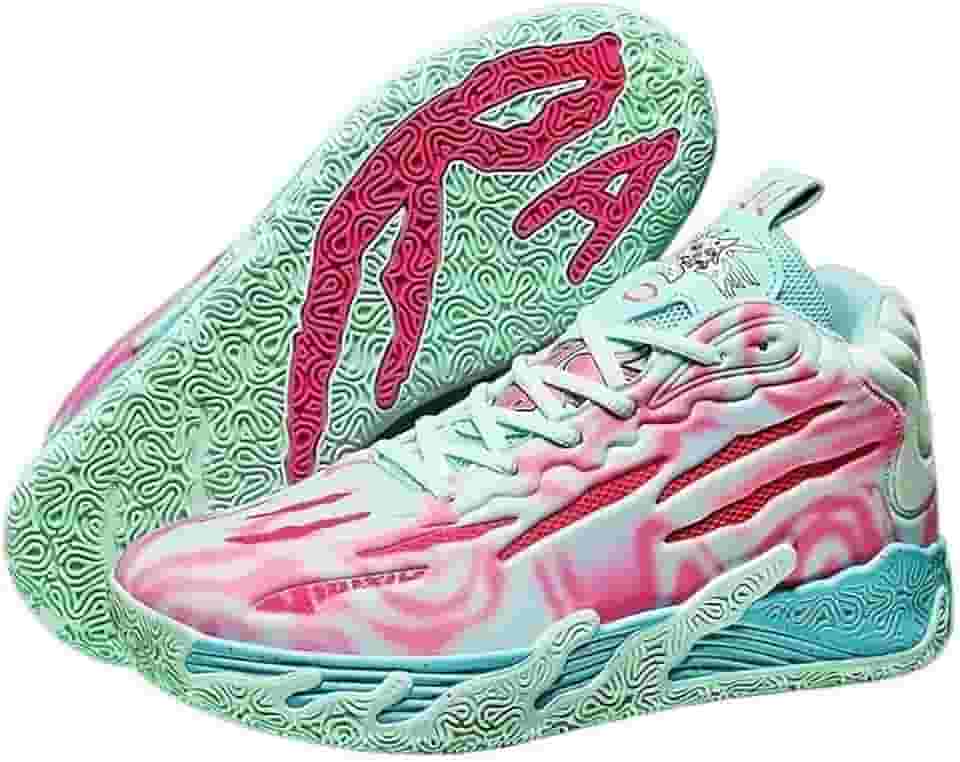 Tênis de basquete unissex, calçados esportivos respiráveis ​​com design multicolorido, tração dinâmica, conforto o dia todo para quadras internas/externas