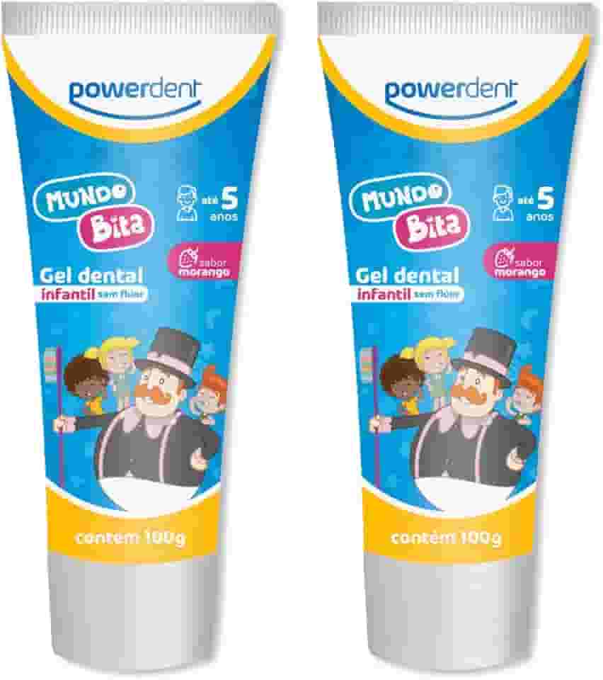 Kit Com 2 Gel Dental Infantil Mundo Bita 100g | Sabor Morango | Sem Flúor