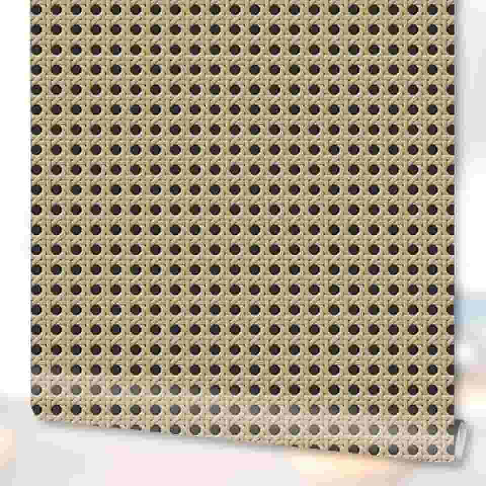 Papel de Parede Adesivo Liso Palha Indiana Bege Creme Trama Quadriculada Decoração Elegante