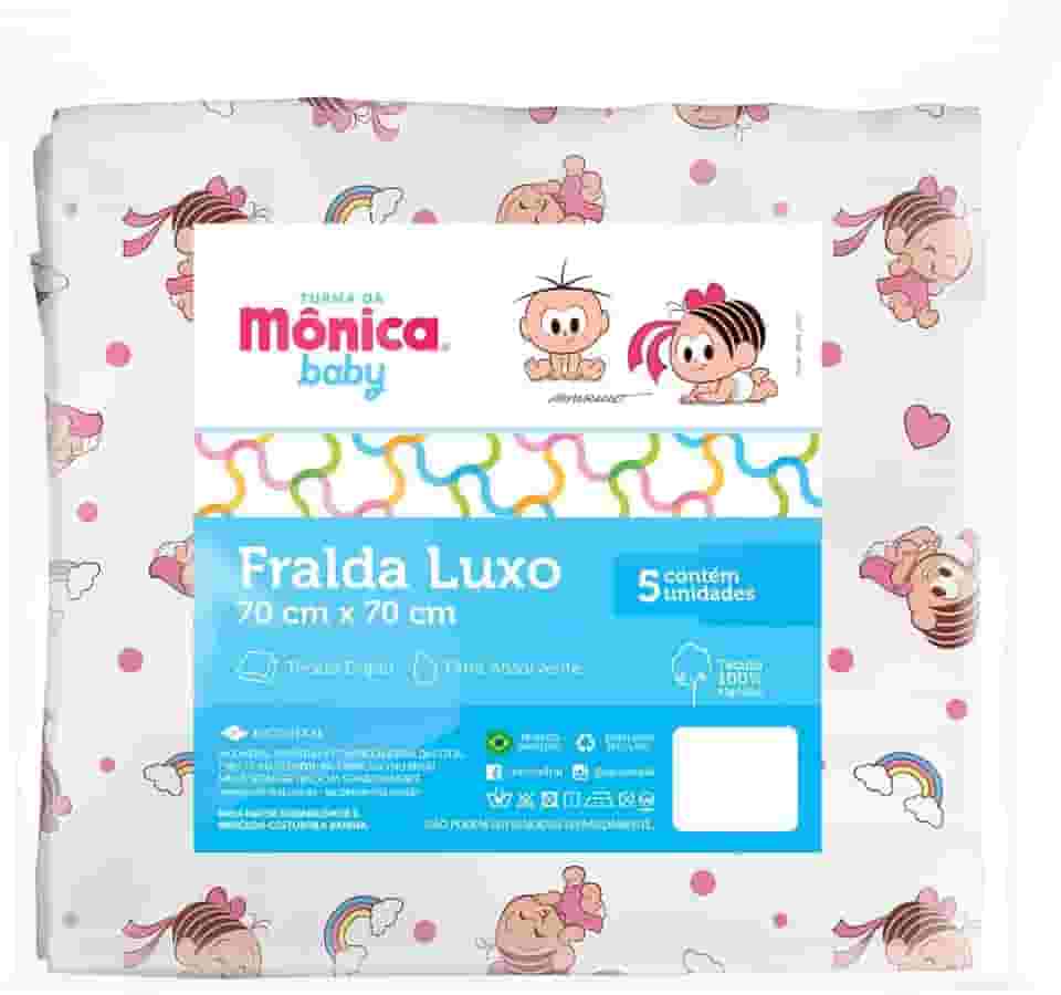 Fralda Pano Luxo Estampada Turma da Monica 5 um 70cmx70cm (Rosa)
