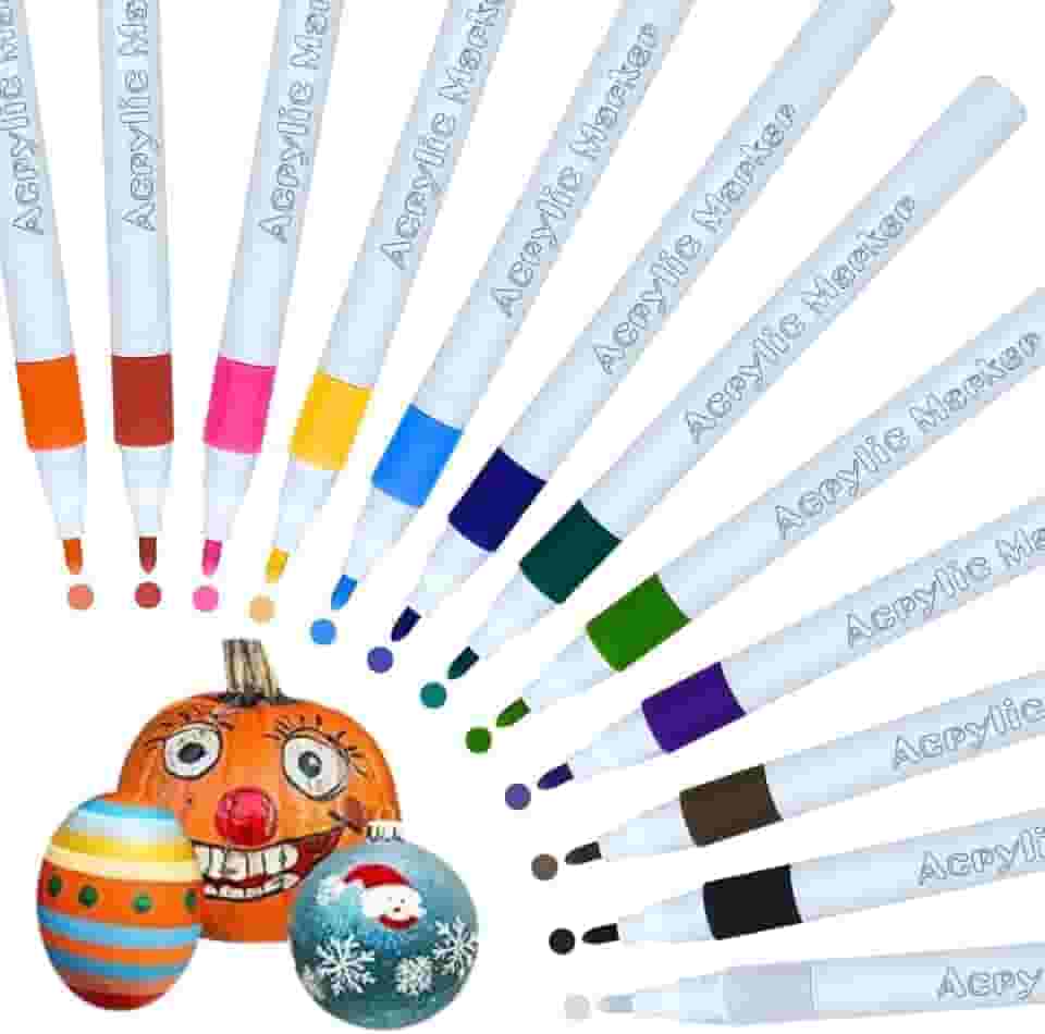 Canetinhas De Pintura De Tinta Acrílica Kit 12 cores, Caneta Acrilica Para Madeira, Vidro, Cerâmicas, Artesanato, Tecido, Plástico, Marcador Acrilico para Pintura, Acrylic Markers