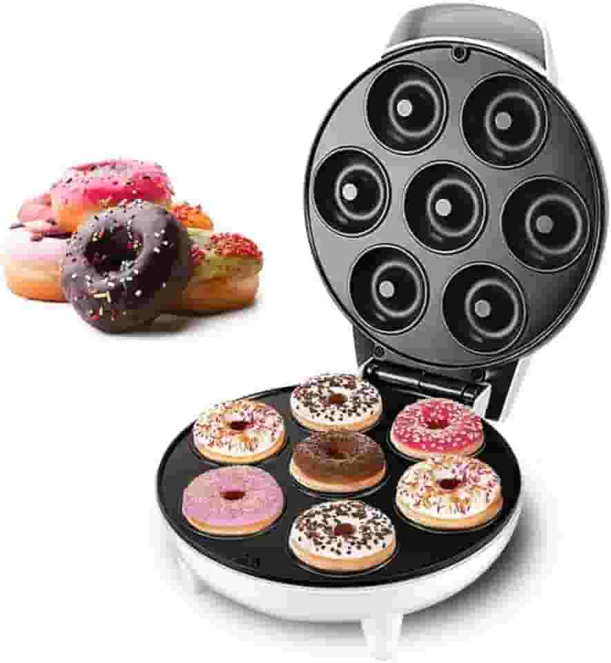 Máquina de Donuts Antiaderente – 7 Cavidades para Confeitaria Caseira, Ideal para Fazer Donuts Rápido e Sem Grudar - 110V - Premium