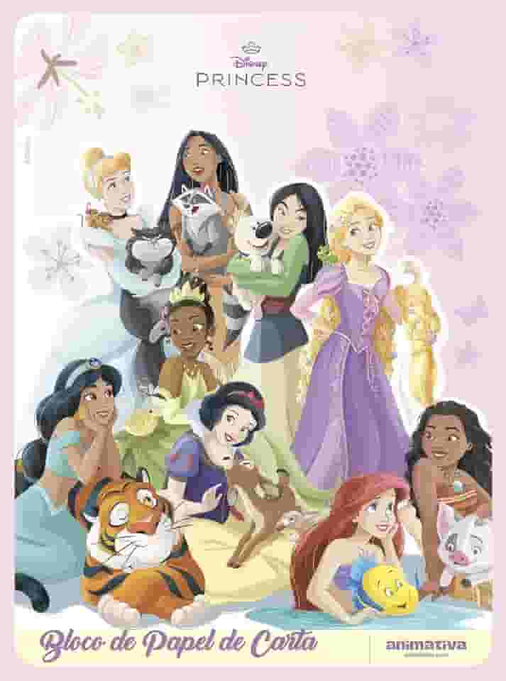 Bloco de Papel de Carta Princesas Disney – 48 Folhas Decoradas – Gramatura 70 g/m² – Animativa