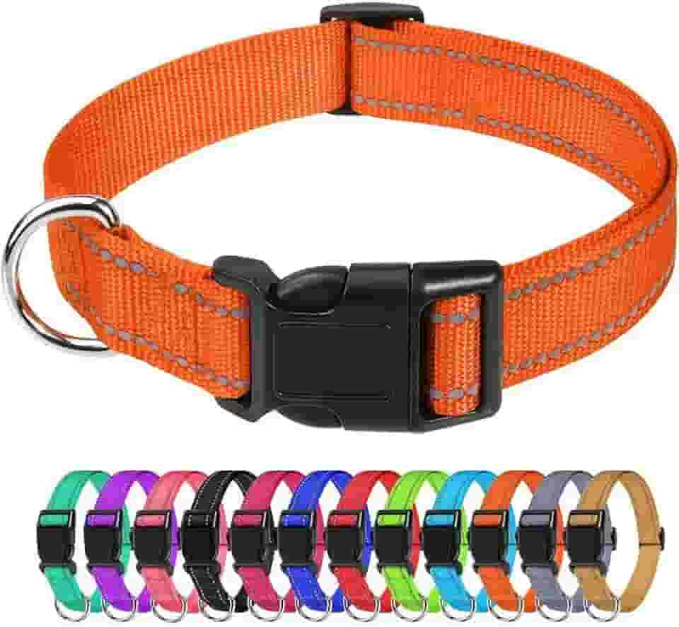 Coleira refletiva para cães, de neoprene macio, respirável, respirável, ajustável, para cães grandes, laranja