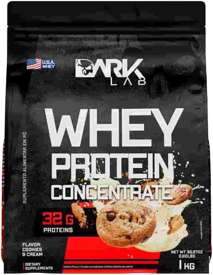 Whey Protein Concentrado Dark Lab, 1kg, Cookies & Cream, Proteína Concentrada do Soro do Leite (WPC), Ganho de Massa Muscular, Suporte Nutricional