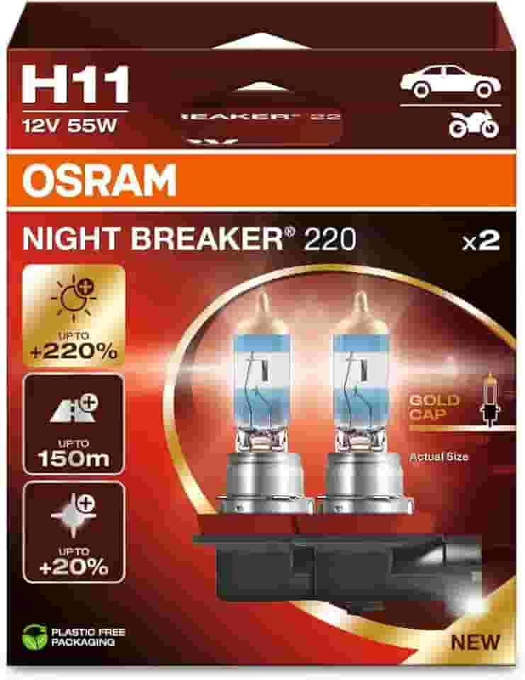 Lâmpada H11 OSRAM Night Breaker 220 64211NB220 até 220% + luz