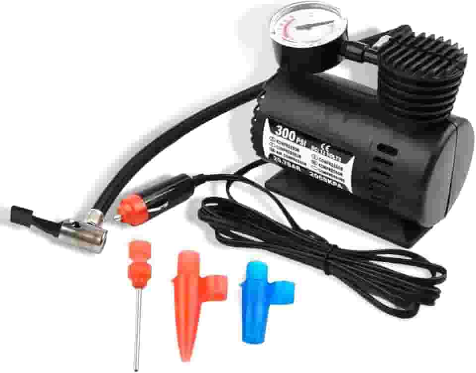 Compressor de Ar Portátil 300PSI 12V com 3 Bicos Inflador Automotivo Mini Compressor Veicular Compacto Leve Prático Calibrador Multiuso