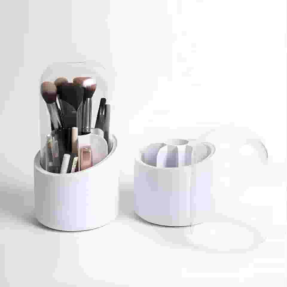 Organizador de Maquiagem Giratório 360° com 7 Compartimentos e Tampa, Porta Pincéis Profissional para Penteadeira