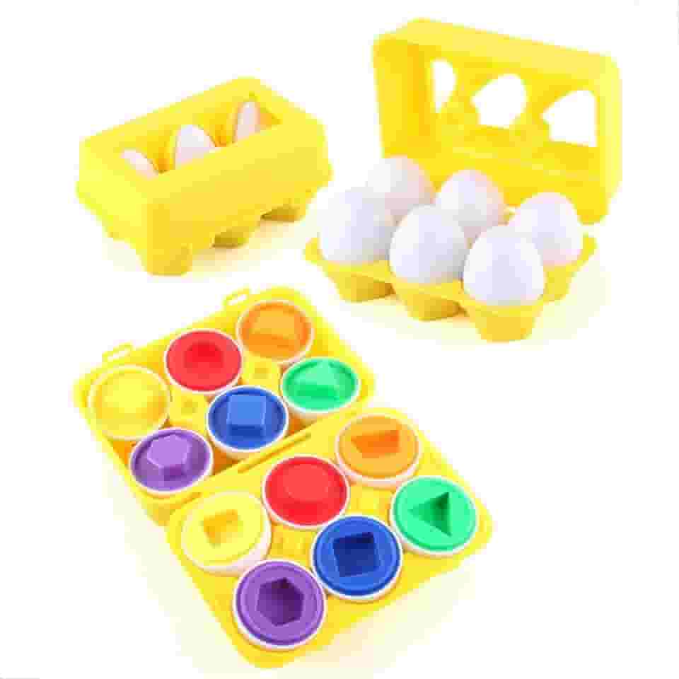 Brinquedo Educativo Montessori Infantil Caixa de Ovos Páscoa De Encaixar Formas Geométricas Cores Sensorial Cordenação Motora (Caixa de Ovos com 6 unidades)