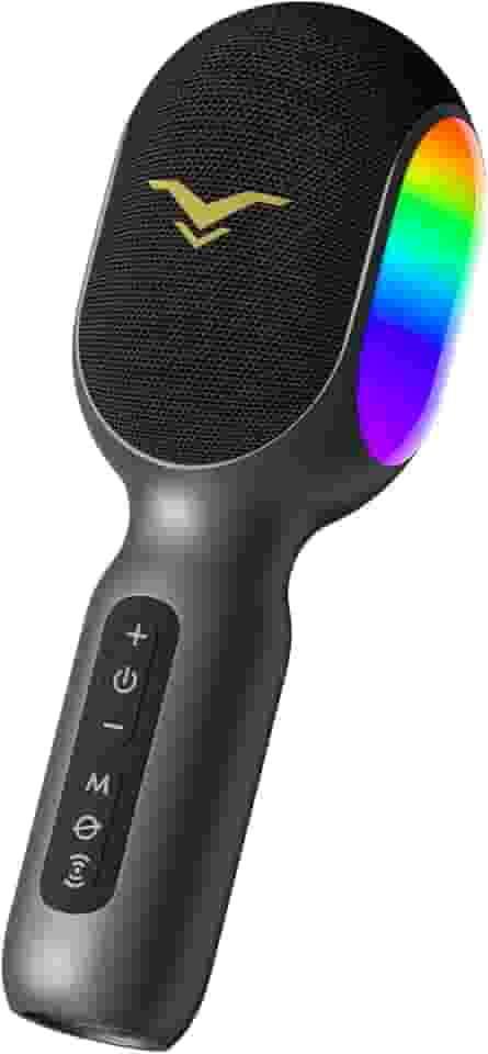 Microfone karaoke Bluetooth sem fio, mic 5-em-1 portátil com 4 modos de som, amplificador de alto-falante embutido, emparelhamento TWS para festas ao ar livre, presente para infantil adulta