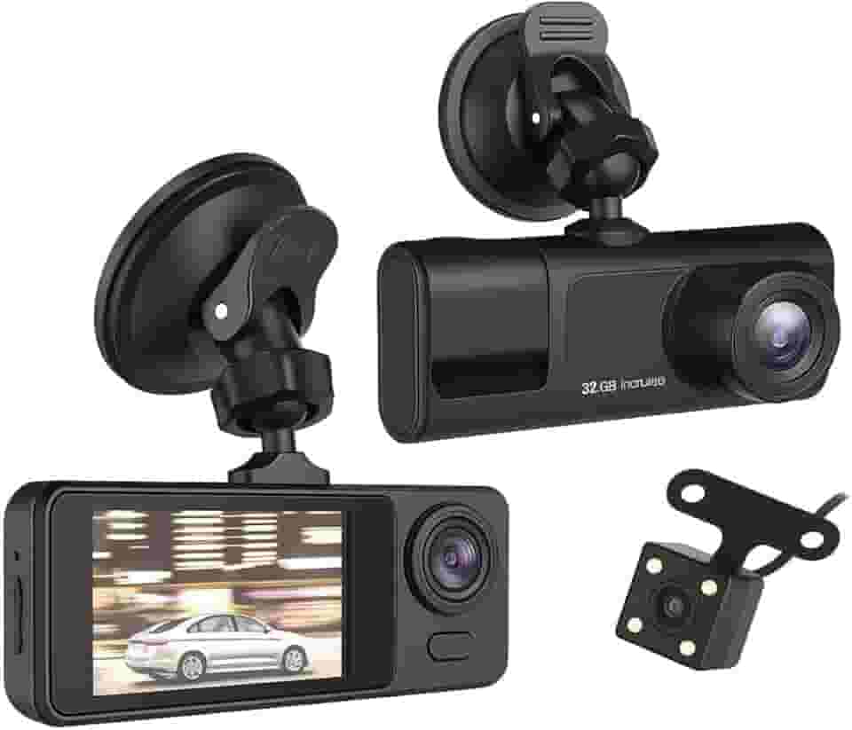 Kit Câmera Veicular Tripla De Segurança Para Carro Taxi Uber 99 Full Hd Gravadora + Cartão Memória 32GB