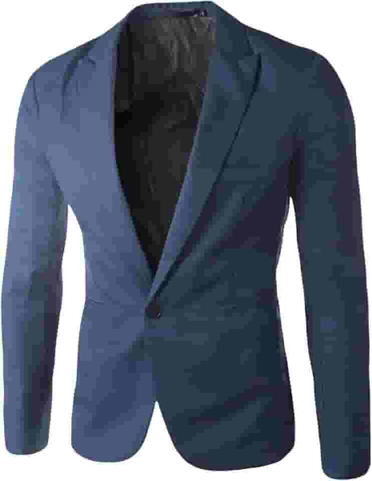 Blazer Azul Masculino de Cor Lisa com Um Botão