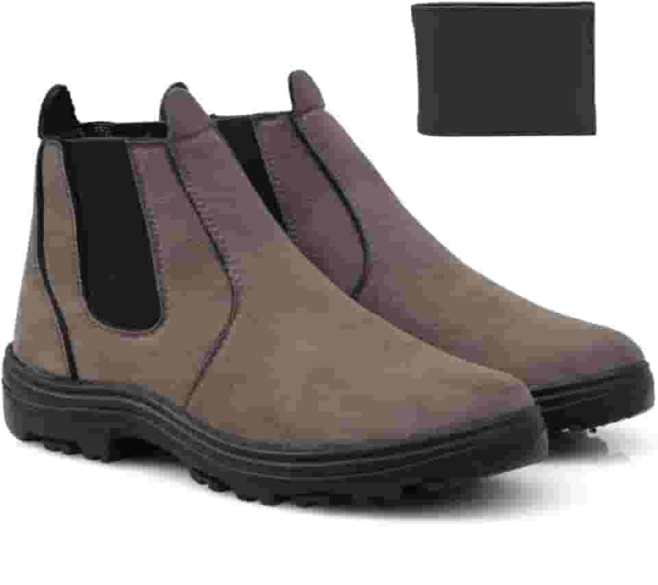 Bota Botina Chelsea Couro Camurça Confortável Dia A Dia Trabalho Segurança Ultra Leve + Carteira