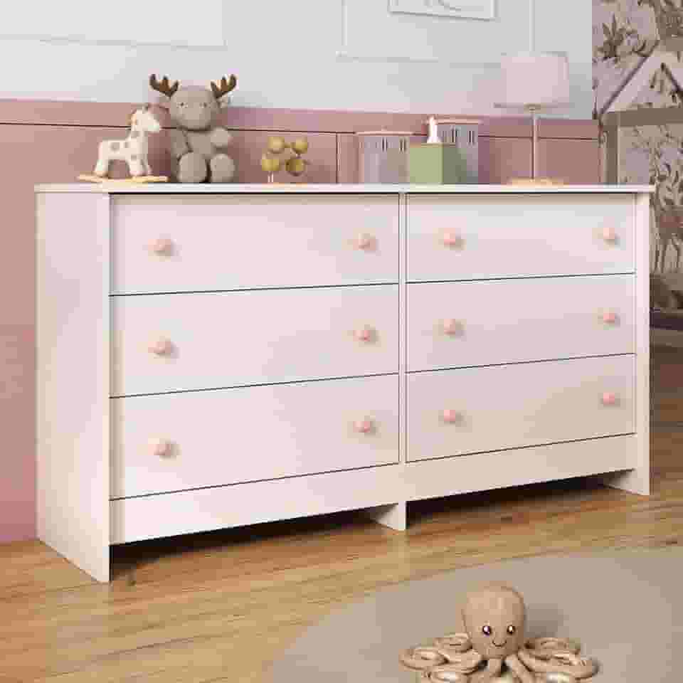 Cômoda Infantil 136cm com 6 Gavetas Multimóveis Mp4335 Branco/Sistema ANTITOMBAMENTO