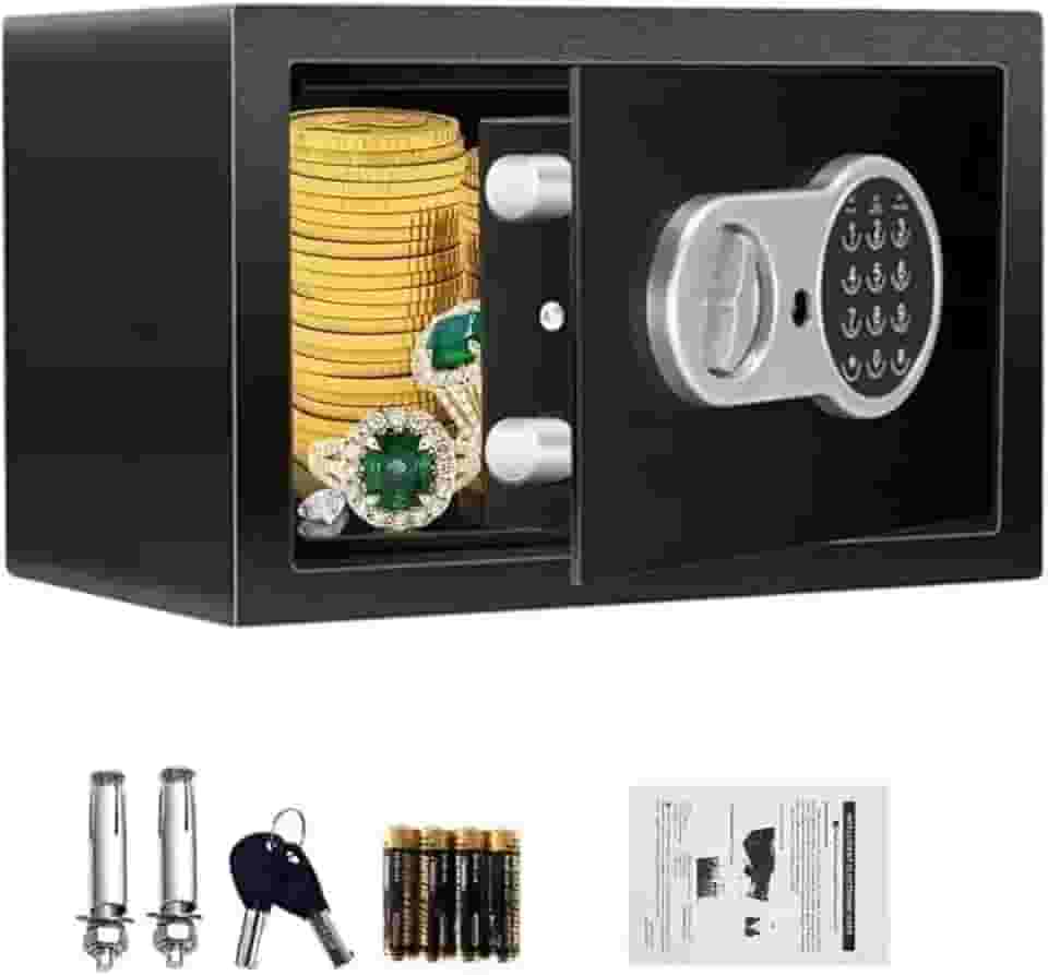 Cofre Eletrônico Teclado Digital com Senha e Chave, Aço Resistente, Alarme de Segurança, 20x31x20 cm, Ideal para Casa, Escritório e Hotel, Proteção para Dinheiro, Joias e Documentos