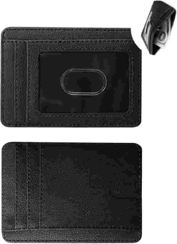 Carteira Slim Antifurto RFID, Porta Cartões em Couro Sintético Preto, Bloqueador de Sinal Contactless, Design Compacto com Múltiplos Compartimentos