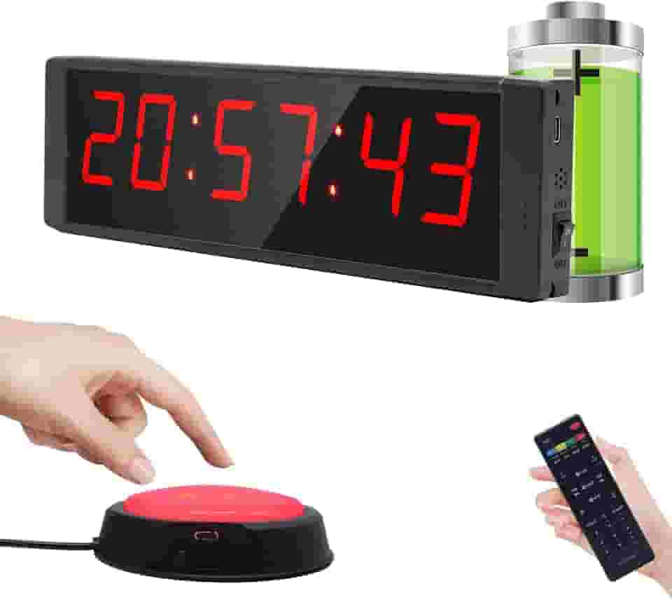 Cronômetro grande com botão de iniciar/parar, temporizador digital de LED com controle remoto, relógio de contagem regressiva com campainha, relógio de academia em casa, temporizador de