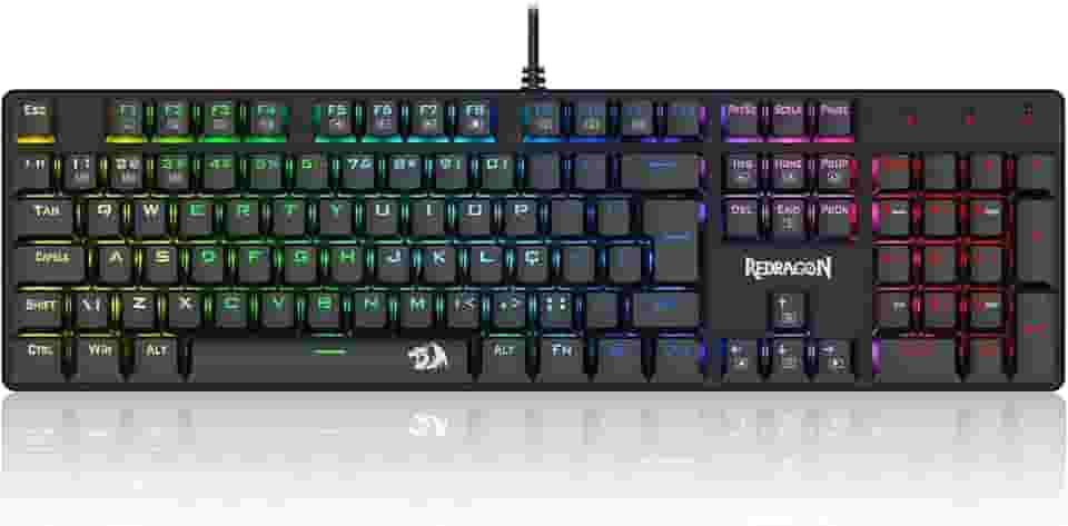 Teclado Mecânico Gamer Redragon Sindri Rainbow USB Switch Marrom