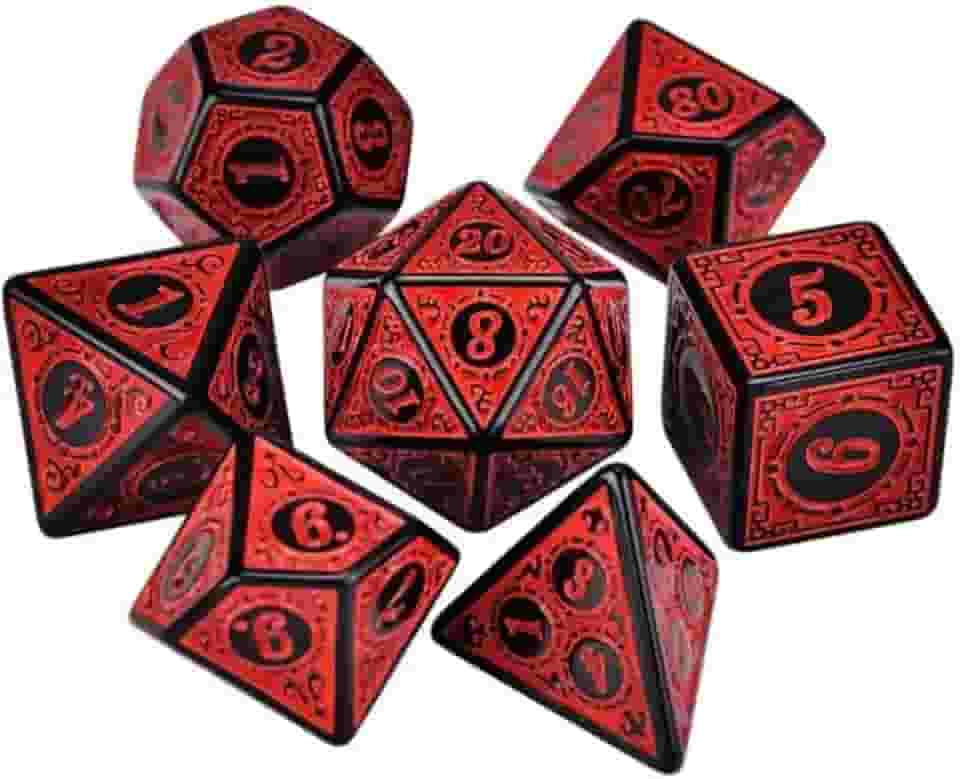 Kit 7 Dados Rpg Runas Pretas c/n° Vermelho D4 D6 D8 D10 D10% D12 D20