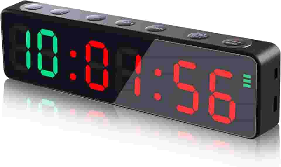 PELLOR Relógio de ginástica portátil, temporizador de intervalo de treino com ímã poderoso e tecla de atalho, cronômetro, brilho ajustável, relógio de treino para casa/garagem/boxe