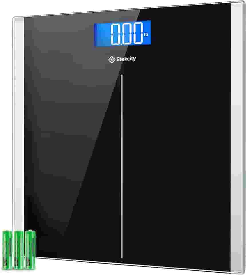 (Black) - Etekcity High Precision 180kg/400lb Digital Bathroom Scale with Step-on Technology high-precision strain gauge sensors system backlit display tempered glass surface(Batteries Included)