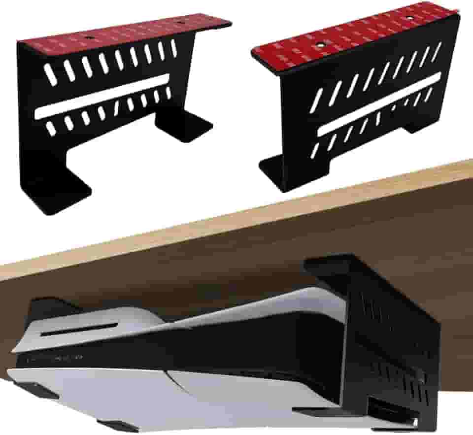 Suporte embaixo da mesa para PS5 Slim/PS5, suporte sob mesa de alumínio compatível com PlayStation 5/PS5 Slim Disc e console digital sem furadeira (preto)