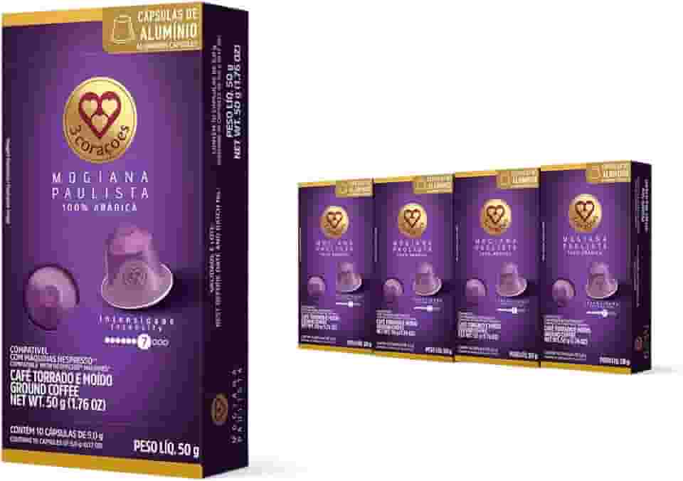 ​3 Corações ​Pack Cápsula ​d​e Café Espresso Mogiana Paulista, Compatíveis com Nespresso, contém ​4​0 un.