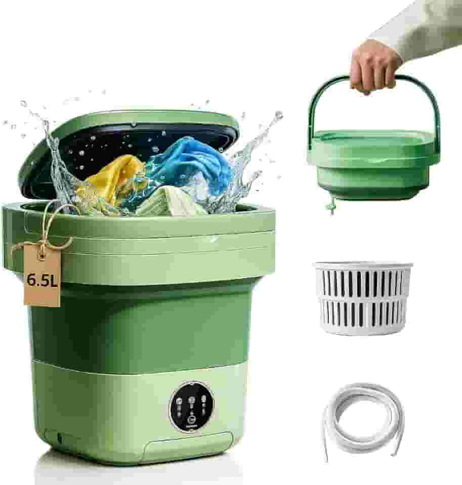 Lavadora Portátil 65L Mini Máquina de Lavar Dobrável Compacta Silenciosa com Centrifugação para Roupas Íntimas Meias Roupas de Bebê Viagens