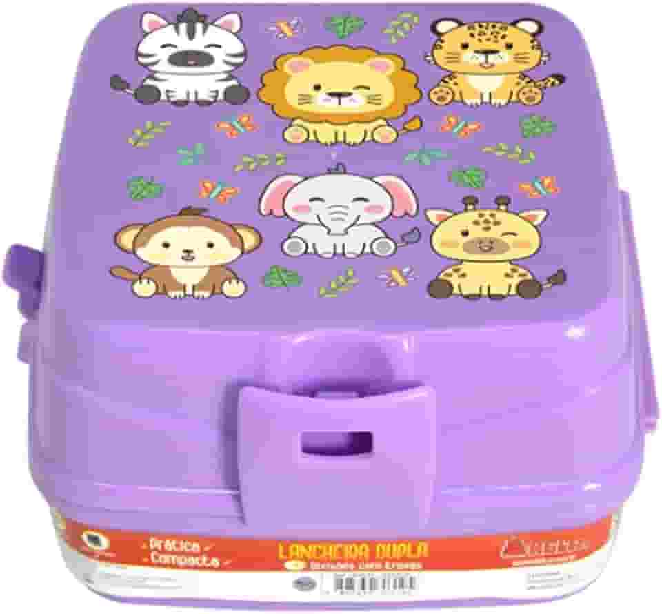Keita, Lancheira Dupla Com 4 Divisórias Com Travas Infantil Roxa