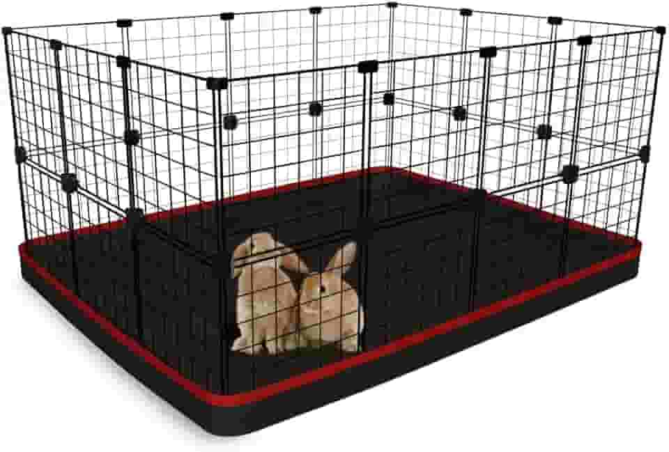 Cercado Pet para Coelho Porquinho da Índia 90x120x60cm com Bandeja Higiênica Tapete Impermeável Fácil de Limpar Cercadinho Filhotes de Cachorro (Tela Branca e Tapete Vermelho)