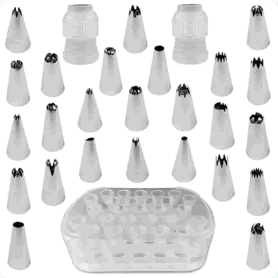 Kit 27 Bicos De Confeitar Profissional Com Adaptadores Decorar Bolo Cupcake Torta
