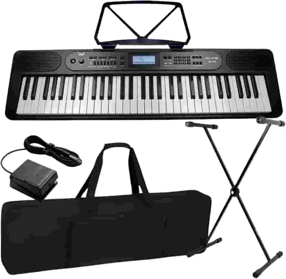 Kit Teclado Musical Bravo Bp399 61 Teclas Sensitivas Bluetooth + Capa Suporte Pedal (BK - Black)