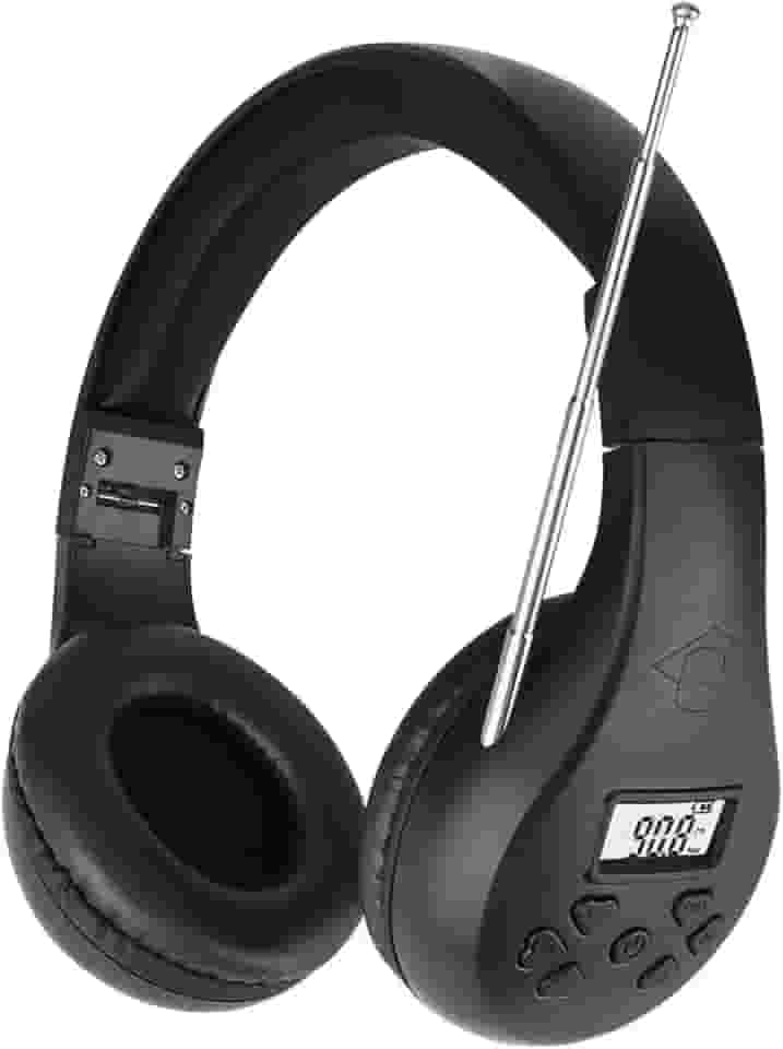 ZHIWHIS Rádio portátil FM, fone de ouvido estéreo com LCD, dobrável, receptor de conferência de bolso, fones de ouvido pequenos sem fio/com fio operados por 2 pilhas AA para caminhar/correr ZWS-600