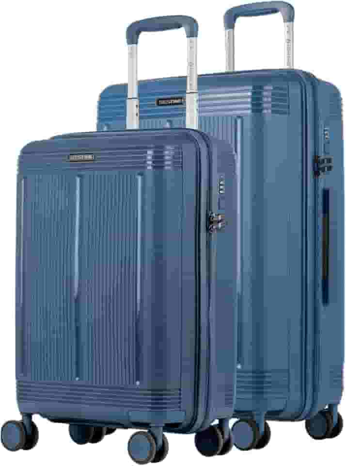 Kit de Malas de Viagem Indestrutível em Polipropileno, Cadeado Fixo Flat com Segredo, Rodas 360° Silenciosas – Pulse (Azul Petróleo, Pequeno + Grande)